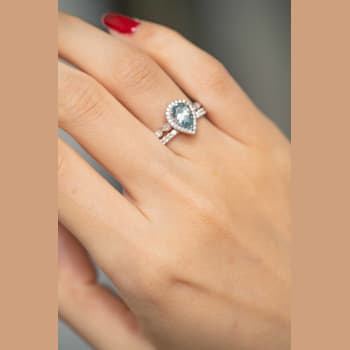 Gin & Grace 14K White Gold Aquamarine Ring with Diamond