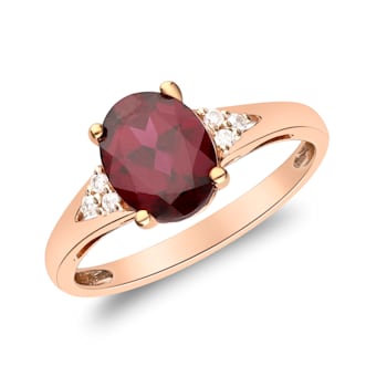 Gin & Grace 10K Rose Gold Real Diamond Ring (I1) with Raspberry
color Natural Rhodolite Garnet