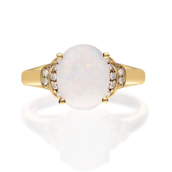 Gin & Grace 10K Yellow Gold Real Diamond Statement Ring (I1) with
Natural Australian Opal