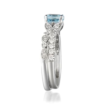 Gin & Grace 14K White Gold Blue Aquamarine Ring with Diamond