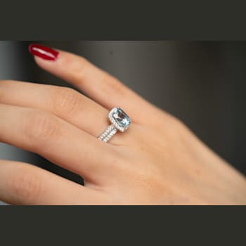 Gin & Grace 14K White Gold Blue Aquamarine Ring with Diamond