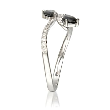 Gin & Grace 14K White Gold Real Diamond Band Style Ring (I1) with
Natural Pear Cut Blue Sapphire