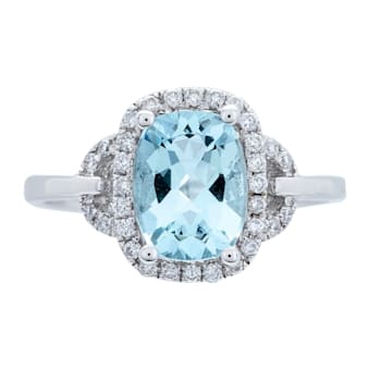 Gin & Grace 10K White Gold Aquamarine & Diamond Ring