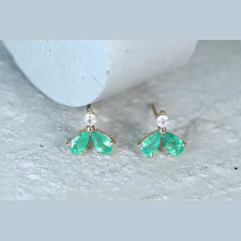 Gin and Grace10K Yellow Gold Natural Zambian Emerald Earrings with Real Diamonds