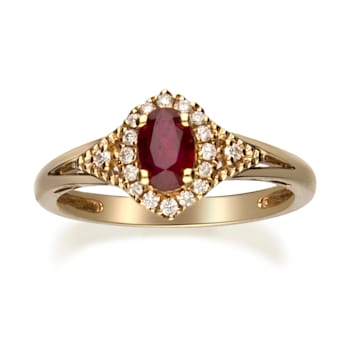 Gin & Grace 10K Yellow Gold Genuine Ruby With Real Diamond I1 Ring