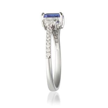Gin & Grace 14K White Gold Real Diamond Ring (I1) with Genuine Tanzanite
