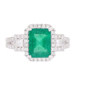 Gin and Grace 18K White Gold Zambian Emerald Ring with Diamonds