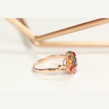 Gin & Grace 14K Rose Gold Real Diamond Ring (I1) with Natural Multi Sapphire