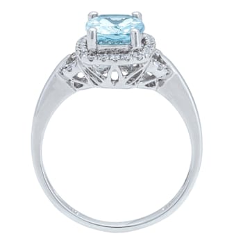 Gin & Grace 10K White Gold Aquamarine & Diamond Ring