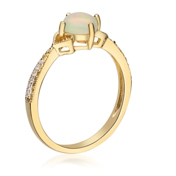 Gin & Grace 14K Yellow Gold Ethiopian Opal Ring with Diamond