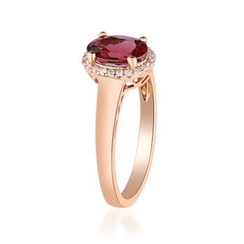 Gin & Grace 10K Rose Gold Real Diamond Ring (I1) with Raspberry
color Natural Rhodolite Garnet