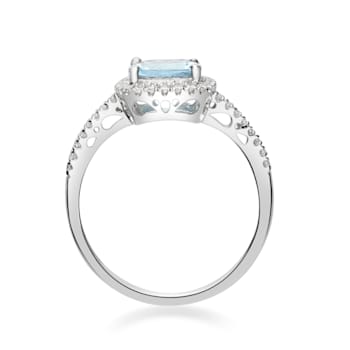 Gin & Grace 14K White Gold Aquamarine & Diamond (I1) Halo Ring