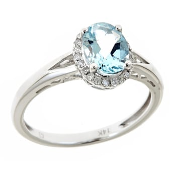Gin & Grace 14K White Gold Aquamarine Ring with Diamond