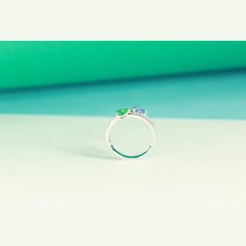 Gin and Grace 18K White Gold Natural Zambian Emerald & Tanzanite
Ring with Real Diamonds