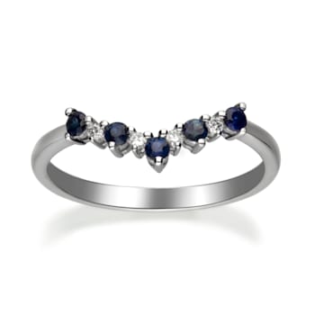 Gin & Grace 10K White Gold Real Diamond Ring (I1) with Natural Blue Sapphire