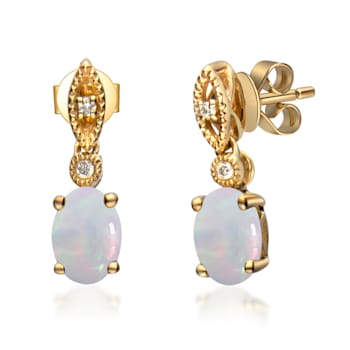 Gin & Grace 10K Yellow Gold Real Diamond(I1) Stud Earring with
Natural Opal