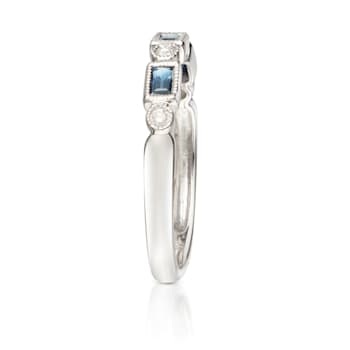 Gin & Grace 10K White Gold Blue Sapphire Band with Diamonds (I1)