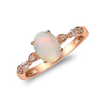 Gin & Grace 14K Rose Gold Opal Ring with Diamond (I1)