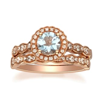 Gin & Grace 14K Rose Gold Aquamarine Ring with Diamond