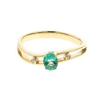 Gin and Grace 14K Gold Natural Zambian Emerald Ring with Real Diamonds