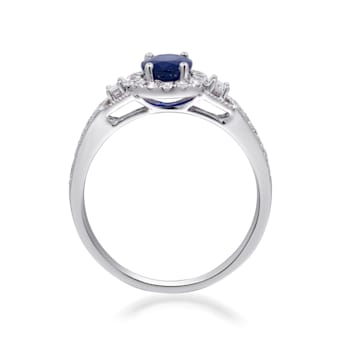 Gin and Grace 14K White Gold Natural Blue Sapphire Ring with Real Diamonds