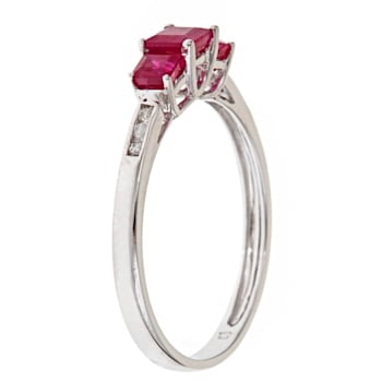 Gin & Grace 14K White Gold Princess Cut Ruby Ring  with Diamond