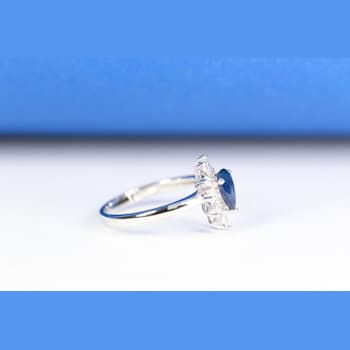 Gin & Grace 14K White Gold Real Diamond Ring (I1) with Blue Sapphire