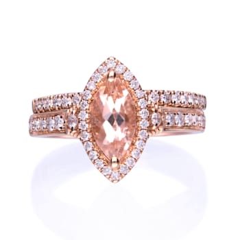 Gin & Grace 14K Rose Gold Real Diamond Ring (I1) with Genuine Morganite