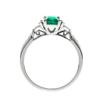 Gin and Grace 10K White Gold Natural Zambian Emerald Ring with Natural Diamonds