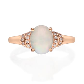Gin & Grace 14K Rose Gold Real Diamond Ring (I1) with Natural Opal