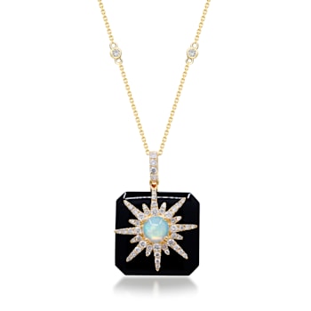 Gin & Grace 14K Yellow Gold Ethiopian Opal and Onyx Pendant with Diamonds
