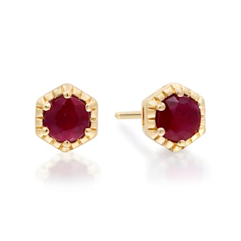 Gin & Grace 14K Yellow Gold Stud Earring with Genuine Ruby