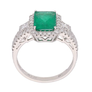 Gin and Grace 18K White Gold Zambian Emerald Ring with Diamonds