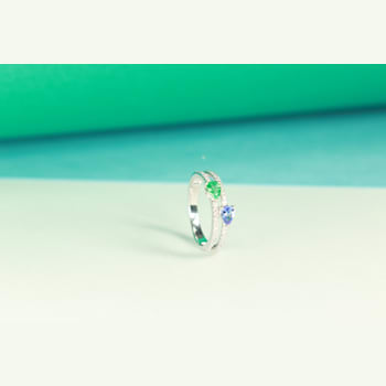 Gin and Grace 18K White Gold Natural Zambian Emerald & Tanzanite
Ring with Real Diamonds