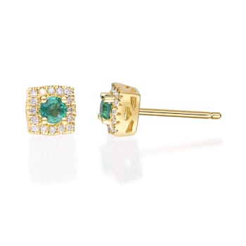 Gin and Grace 10K Yellow Gold Natural Zambian Emerald Earrings with Real Diamonds