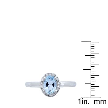 Gin & Grace 10K White Gold Aquamarine Ring with Diamond
