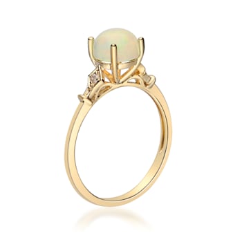 Gin & Grace 14K Yellow Gold White Ethiopian Opal with Diamond (I1) Ring