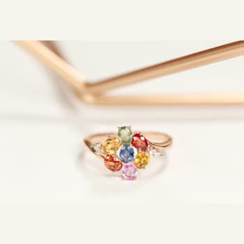 Gin & Grace 14K Rose Gold Real Diamond Ring (I1) with Natural Multi Sapphire