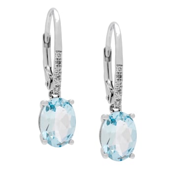 Gin & Grace 14K White Gold Aquamarine Leverback Drop Earring with Diamond