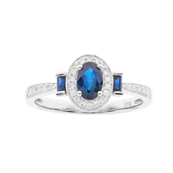Gin & Grace 10K White Gold Diamond Ring with Blue Sapphire
