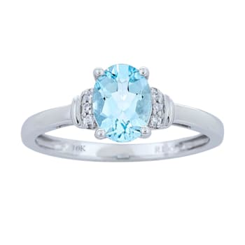 Gin & Grace 10K White Gold Aquamarine Ring with Diamond