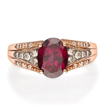 Gin & Grace 10K Rose Gold Real Diamond Ring (I1) with Raspberry
color Natural Rhodolite Garnet