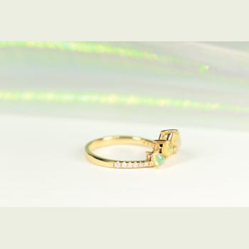 Gin & Grace 18K Yellow Gold Real Diamond Ring (I1) with Natural Opal