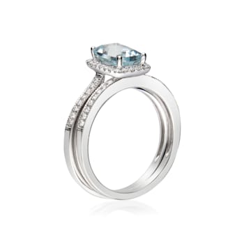 Gin & Grace 14K White Gold Real Diamond Ring (I1) with Blue Natural Aquamarine