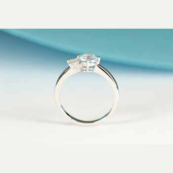 Gin & Grace 18K White Gold Aquamarine Ring with Diamond