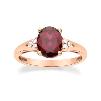 Gin & Grace 10K Rose Gold Real Diamond Ring (I1) with Raspberry
color Natural Rhodolite Garnet