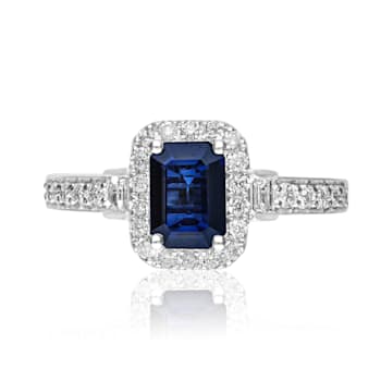 Gin & Grace 14K White Gold Diamond Ring with Blue Sapphire
