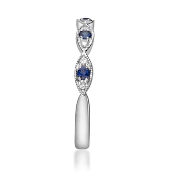 Gin & Grace 14K White Gold Real Diamond Ring (I1) with Natural Blue Sapphire