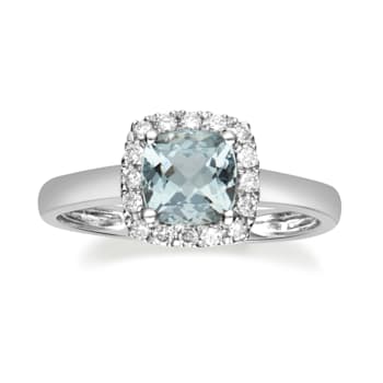 Gin & Grace 14K White Gold Blue Aquamarine Ring with Diamond