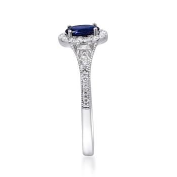 Gin and Grace 14K White Gold Natural Blue Sapphire Ring with Real Diamonds